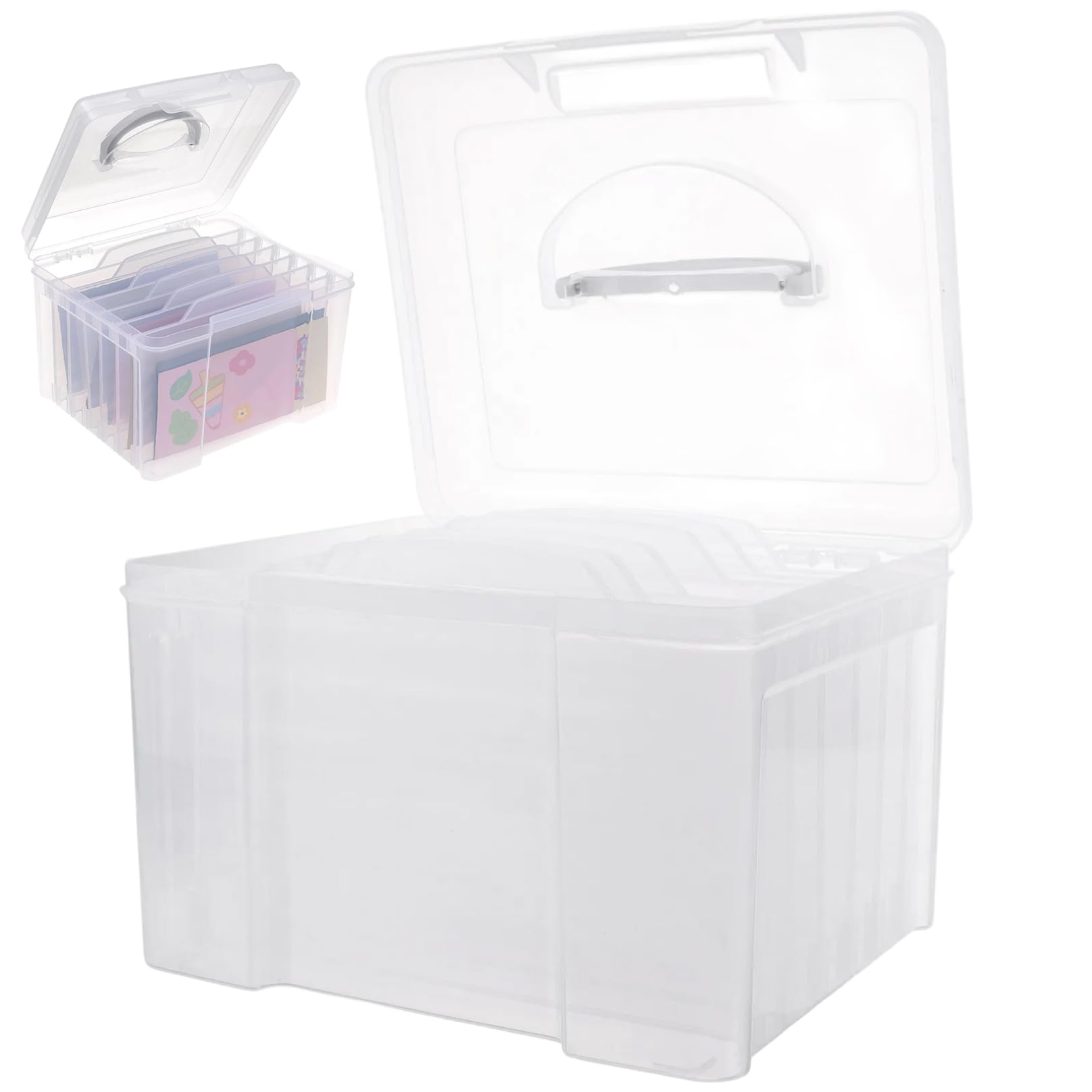 Ameble Clear Greeting Card Organizer Box With Dividers Plastic Greeting Card Storage Box With Adjustable Compartments For Photos Postcards Stationery Birthday Storage
