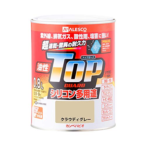 カンペハピオ ペンキ 塗料 油性 つやあり シリコン樹脂 多用途 超速乾 さび止め剤入り トップガード クラウディーグレー 0.8L 油性塗料 日本製 00017640681008