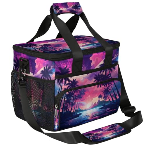 Coconut Palm Tree Insulated Picnic Backpack Lunch Box for Women Men Picnic Basket Tote Lunch Bag Picnic Bag Portable Lunch Bags for Picnic, Beach, Work, Trip,Office, Camp Beach Sun Set