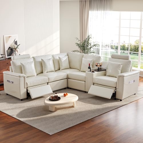 Image of RARZOE Modular Sectional Couch Corner Seat Module, Faux Leather Armless Corner Seat, Modular Sectional Sofa Module for Living Room Home Theater,Beige