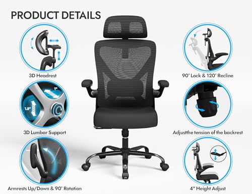 Image of Ergonomic Office Chair - X-Shaped Computer Desk Chair Comfy, Gaming Chair, Office Chair with Lumbar Support, Mesh Office Chairs with Headrests, Desk Chair for Long Hours, Black Silver, Pack of 3
