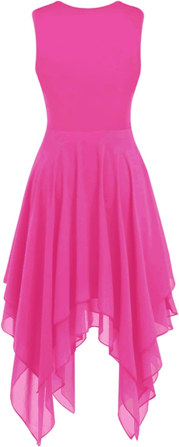 Praise Dance Tunic Dresses for Women Sleeveless Gold Color Block Irregular Flowy Skirt Worship Lyrical Dance Costume - Image 2