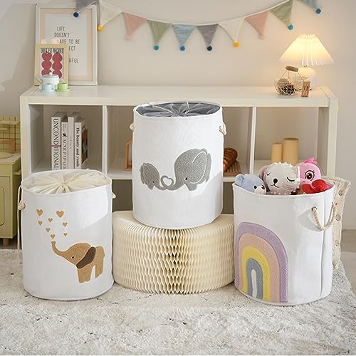 Image of Baby Hamper Extra Large Nursery Hamper, 58L Kids Toys Basket Laundry Basket for Baby's Dirty Clothes Collapsible Storage Basket Canvas Clothes Hamper Toy Box Dorm Room Essentials for College