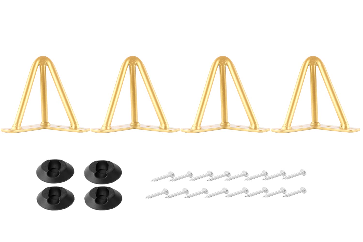 ALXEH 4 Inch Hairpin Legs Metal - 1/2” Dia 3 Rods Design - Mid Century Furniture Table Legs, DIY Furniture Hairpin Feet Gold for Nightstand, Coffee Table and TV Stand, Set of 4