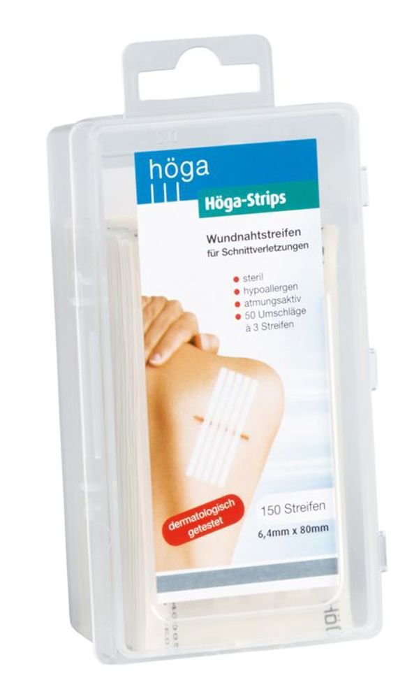 Höga Strips Wundnahtstreifen, 6.4 x 80 mm, 50 Umschläge á 3 Streifen, steril, hypoallergen, atmungsaktiv, Wundnahtstreifen für Schnittverletzungen
