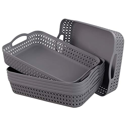 Kekow Plastic Storage Tray Basket with Handle, Set of 6, 13.22