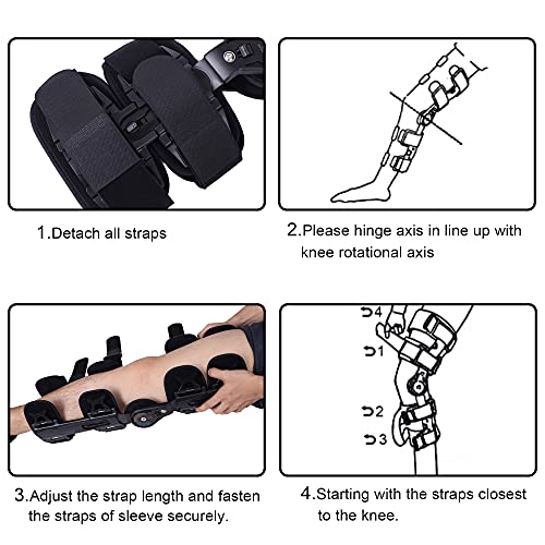 Hinged Knee Brace ROM Adjustable Post Op Knee Support Orthosis Immobilizer Protector for Left Leg and Right Leg, Both Men and Women 0-120°