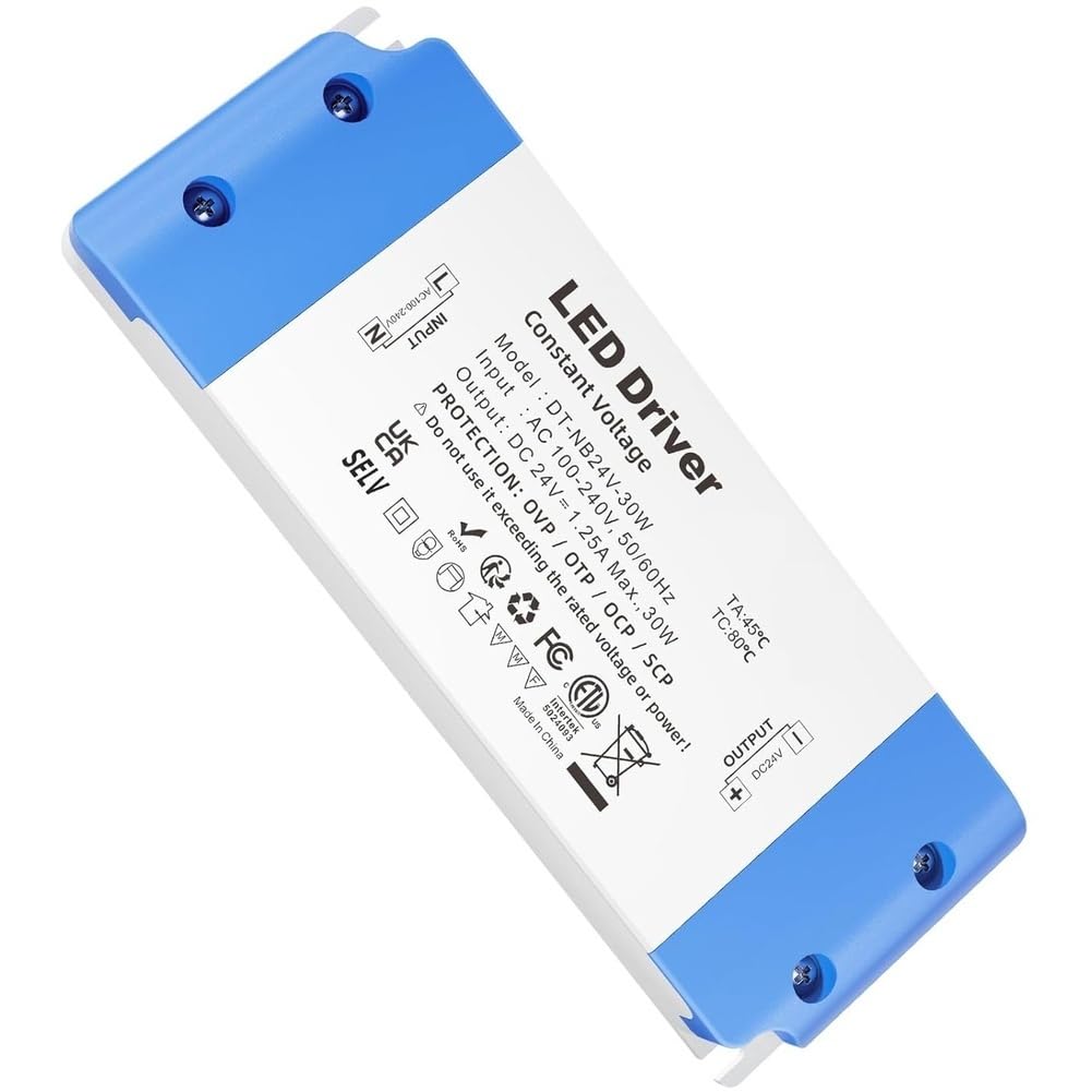Xnuiasqe LED Transformer 24V 30W 1.25A, Ultra Thin Power Supply Transformer, Slim Driver Power Supply Low Voltage Transformer