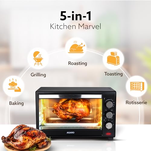 Image of AGARO Marvel 19 Litres Oven Toaster Griller, Motorised Rotisserie, OTG with 5 Heating Modes, Cake Baking (Black)