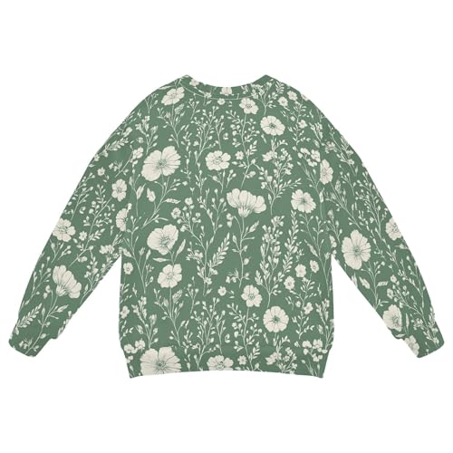JUNZAN Autumn Flowers Carnation Peonies Sage Green Big Girls Sweatshirts Hoodies Crewneck Tops Clothing Shirts Party 4T2