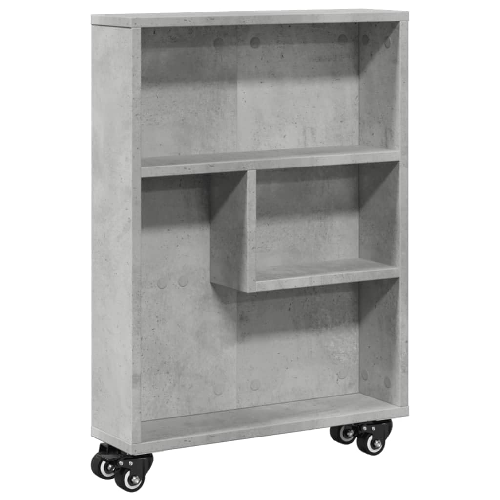 Wózek do przechowywania wąski szary beton 48 x 13 x 68 cm, z płyty wiórowej, z 4 obrotowymi kółkami i 2 hamulcami - organizer do domu z dużą ilością miejsca do przechowywania