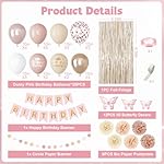 Boho Dusty Pink Birthday Decorations for Women Girls, Blush Beige Gold Metallic Printed Balloons Butterfly Stickers Fringe Curtain Happy Birthday Banner Circle Dots Garland Paper Pompom Party Supplies - Image 3
