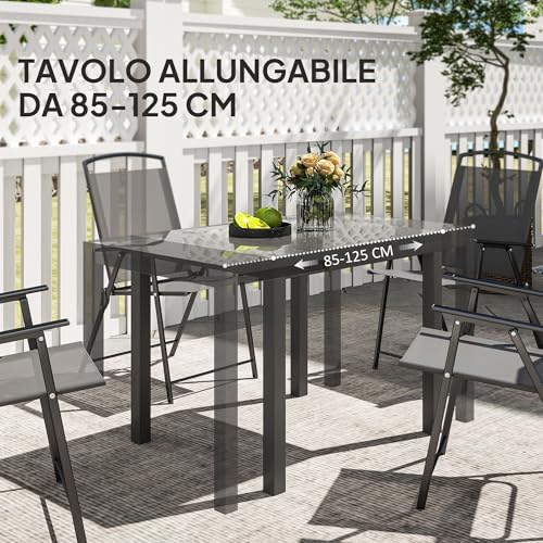 Outsunny Tavolo Da Giardino Allungabile Da 85/125X70X73 Cm, Tavola Da Pranzo Estensibile Per 4-6 Persone Rettangolare In Alluminio Con Piano In Vetro, Per Patio Terrazzo Balcone Esterno, Grigio Scuro - 4