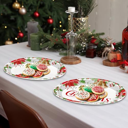 QZYL 50 PCS Oval Christmas Paper Plates, 12.2" x 10.2" Disposable Xmas Trees Paper Plates, Holly Leaf Platters Christmas Party Decorations, Tableware Set for Holiday Family New Year Party Dinnerware – Image 6
