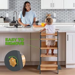 Toddler standing tower adjustable height toddler kitchen stool helper ideal kids kitchen step stool for learning new skills 2024 design with safety feet gray  urban country home decor
