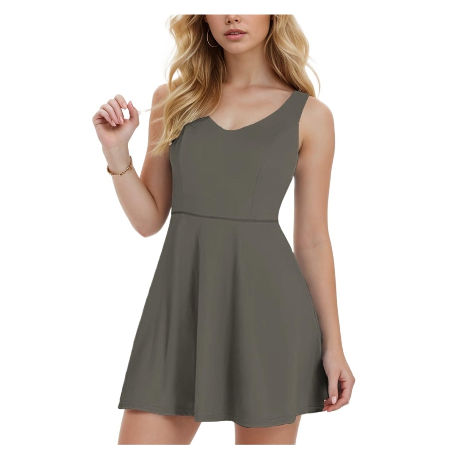 Vestito Tennis Donna Abito da Tennis da Donna Tinta Unita Sport da Vacanza al Mare con Tasca incorporata Pantaloncini Mini Abiti Traspiranti Senza Schienale(Dark Gray,S)