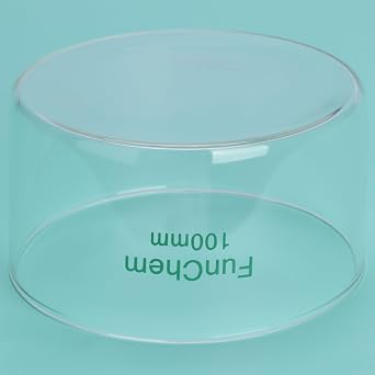 FunChem Borosilicate Glass Crystallizing Dish Without Spout for Evaporation Crystallization, O.D. 100mm, 300ml Lab Crystallizer with Flat Base