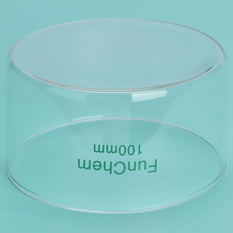 FunChem Borosilicate Glass Crystallizing Dish Without Spout for Evaporation Crystallization, O.D. 100mm, 300ml Lab Crystallizer with Flat Base