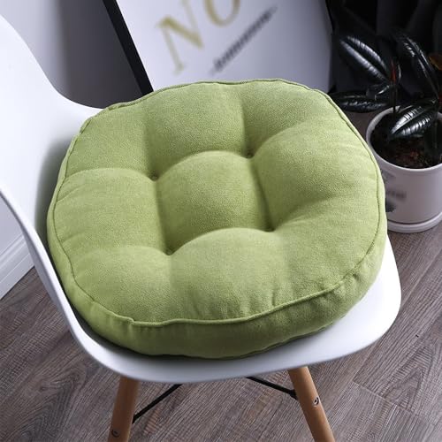 COITROZR Soft Chair Cushion, Thick Seat Pad Dining Chairs with Ties, Washable Armchair Booster Cushion, Large Firm 50cm Round Chair Pad, Cotton Floor Pillow for Home, Office, Garden, Green
