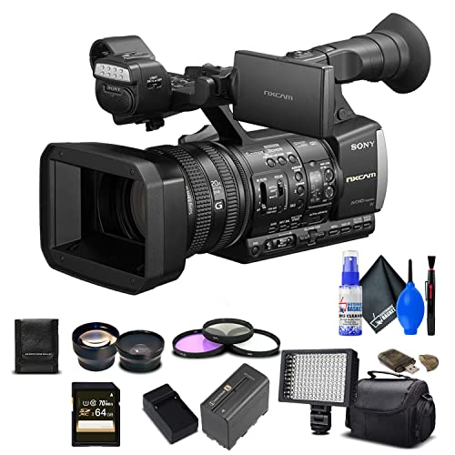 Sony HXR-NX3/1 NXCAM Professional Handheld Camcorder (HXR-NX3/1) with 64GB Memory Card, Extra Battery and Charger, LED Light, Case, Telephoto Lens, Wide Angle Lens, and More - (Renewed)