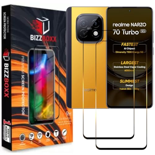 Image of Compatible With realme NARZO 70 Turbo 5G Tempered Glass Screen Protector Guard With Precise Edges - High Definition, Easy Install, Anti-Fingerprint (NARZO 70 Turbo 5G) - Pack of 2