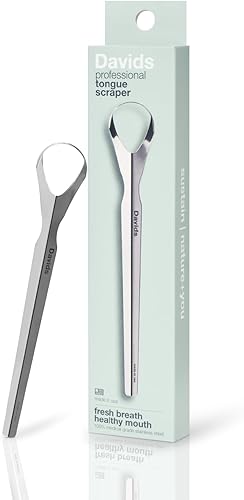 Davids Raspador de lengua para adultos y niños, raspador de lengua profesional de acero inoxidable 100% de grado médico, fabricado en Estados Unidos
