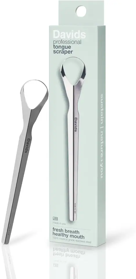 Davids Tongue Scraper for Adults and Kids, 100% Medical Grade Professional Stainless Steel Tongue Scraper, Made in USA