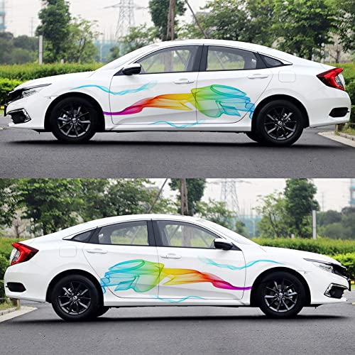 Image of 1 Set Rainbow Streamer Graphics Car Auto Body Side Sticker Colourful Smoke Vinyl Sticker Car Self-Adhesive Side Strip Decal, 82.67'' x 16.53''
