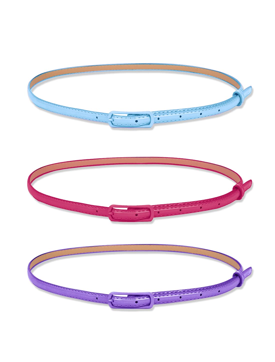 Uxcell Women's Light Blue+Rose Red+Purple Sourcing Map Patent Leather Skinny Belt For Jeans Dress Pants With Alloy Buckle Waist:29-32