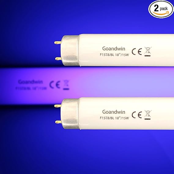 2 Pack 18 inch F15T8/BL 350BL Replacement Black Light Blue Bulbs, F15W T8 BL Linear Replacement F25T8/350BL/18 Tubes