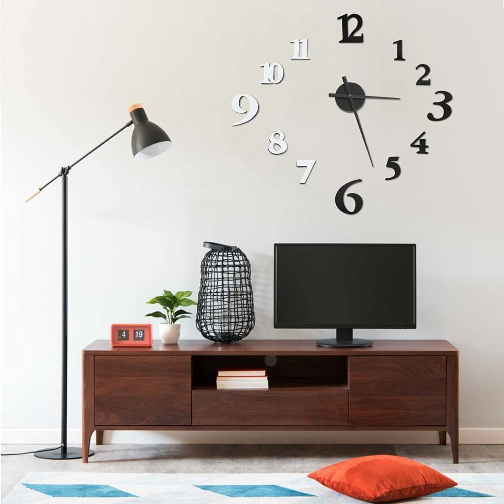Horloge murale 3D - Design moderne - Noir et blanc - 100 cm - XXL - Fonctionne avec piles - Silencieuse - Avec aiguilles silencieuses - Idéale pour salon, cuisine, bureau, chambre d'enfant et