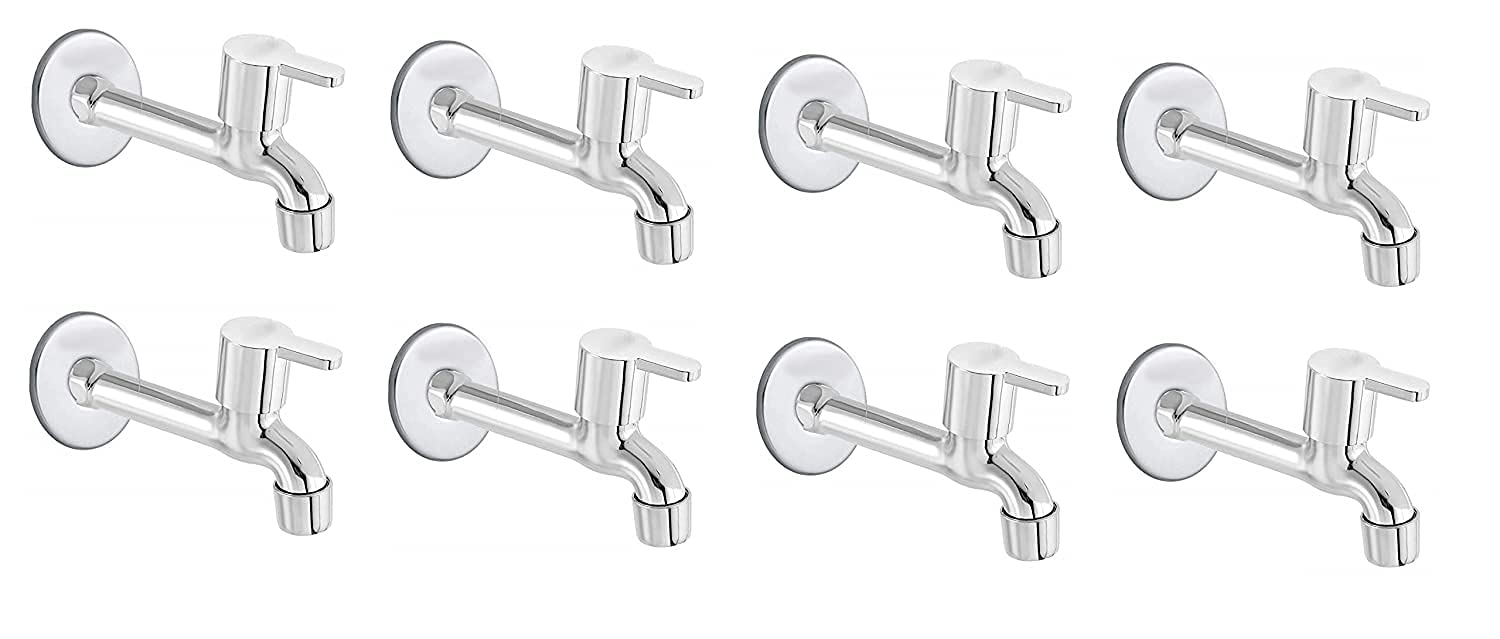 PickHawk Stainless Steel Brass Disc Flora Water Long Body Tap Foam Flow with Heavy Mirror Polished Wall Flange (Standard; Silver) - Pack of 8