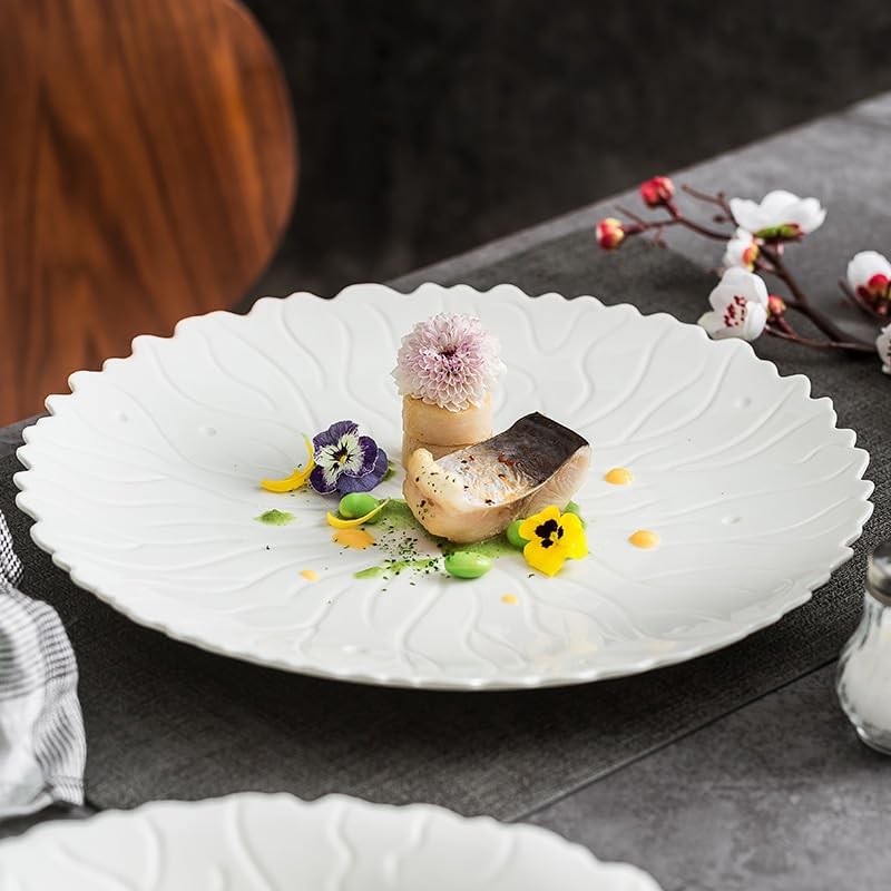 Platos para La Cena Platos De Postre Plato De Porcelana Blanca Plato con Borde En Relieve Creativo Plato Hondo De Restaurante Plato De Pasta De Hotel Platos Platos De CER，9inch