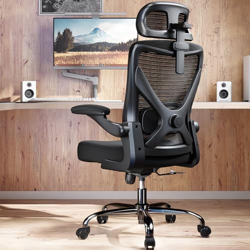 Image of Black Ergonomic Office Chair - Mesh Desk Chair with Adjustable Lumbar Support High Back Computer Gaming Chairs - Big and Tall Office Chairs Adults, Comfortable for Long Hours