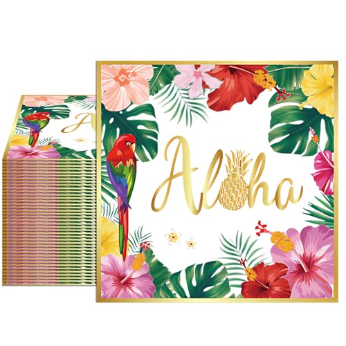40 Pcs Hawaiian Paper Napkins Disposable Luau Party Tropical Hibiscus Floral Greenery Paper Napkins for Summer BBQ Hawaiian Aloha Theme Birthday Pool Beach Picnic and Baby Shower Party Supplies