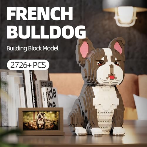 HJPLPXH Tier Hund Modell Haustier Französischer Bulldogge Mikro-Bauklötze Set mit geheimer versteckter Ablagebox drinnen, ideales Spielzeug für Hundefreunde, Kinder & Erwachsene