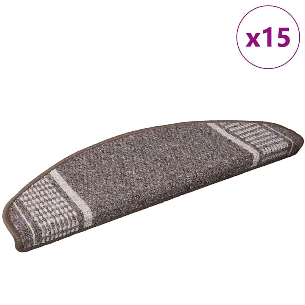 Antypoślizgowe maty schodowe 15 sztuk 65x21x4 cm brązowy polipropylen