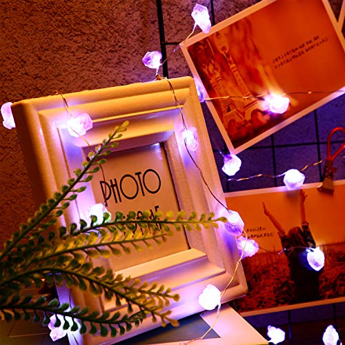 Frienda Purple Amethyst String Light 10Ft 40 Leds Crystal Stone Fluorite, Battery Powered With 12 Modes, Remote And Timer Decor For Wedding Birthday Party Holiday Festive Home Bedroom Garden #TOP4