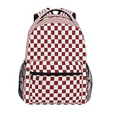 ATTX Mochila xadrez vermelha e branca – Mochila leve à prova d'água, mochila de viagem durável para uso casual, Xadrez vermelho e branco, Small
