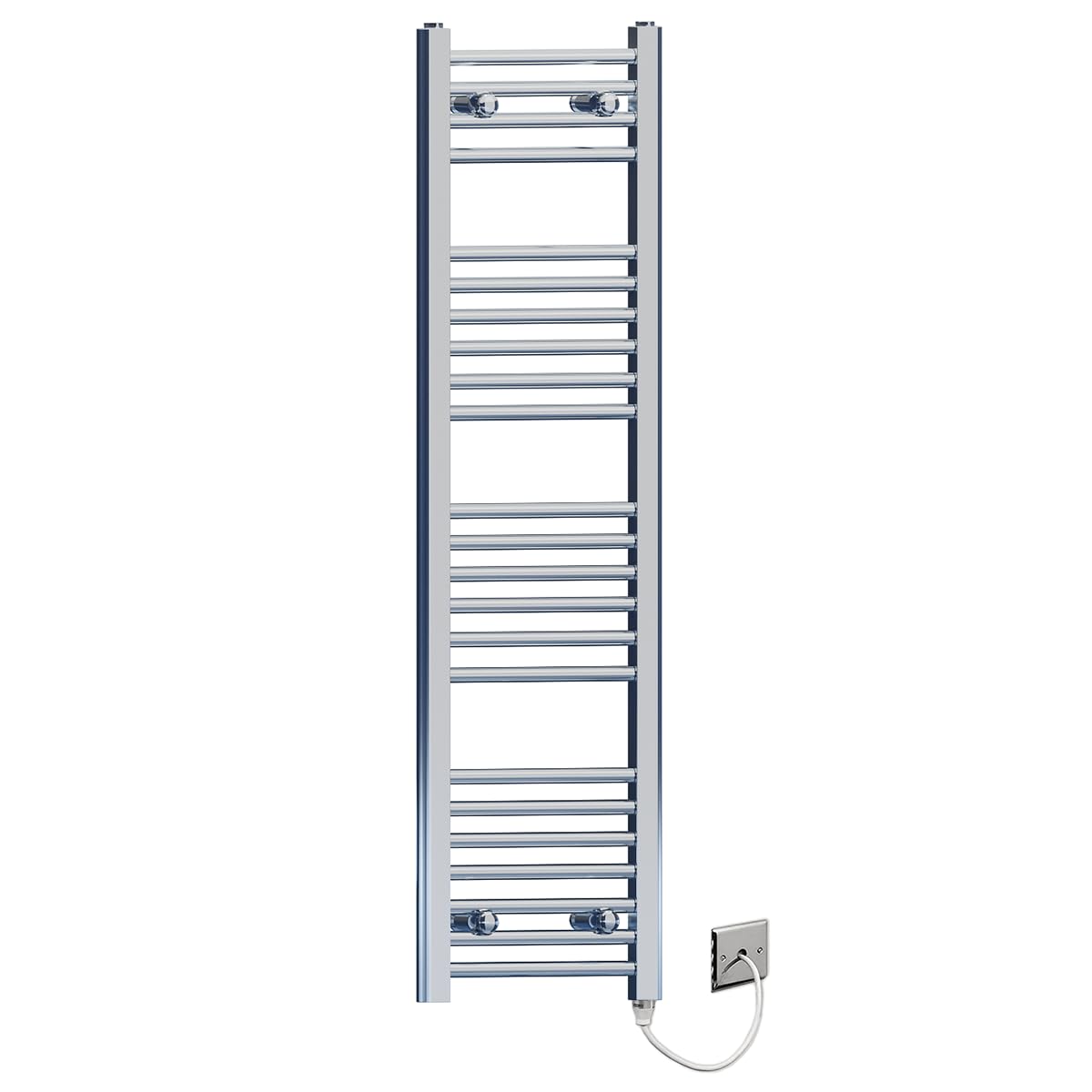 300mm Wide Flat Chrome Electric Pre-Filled Heated Towel Rail Radiator For Bathroom Designer UK (300 x 1200mm Chrome)