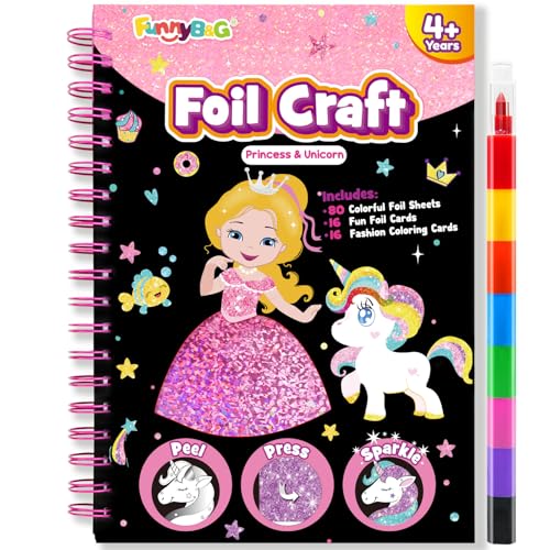 FUNNYB&G Foil Art Craft Activity for Kids - Gift for Girls Crafts for Kids Fun Art Supplies DIY Creative Travel Toy, Birthday Gift Party Favor Toys for Girls Boys 4 5 6 7 8 9 Years Old(Princess)