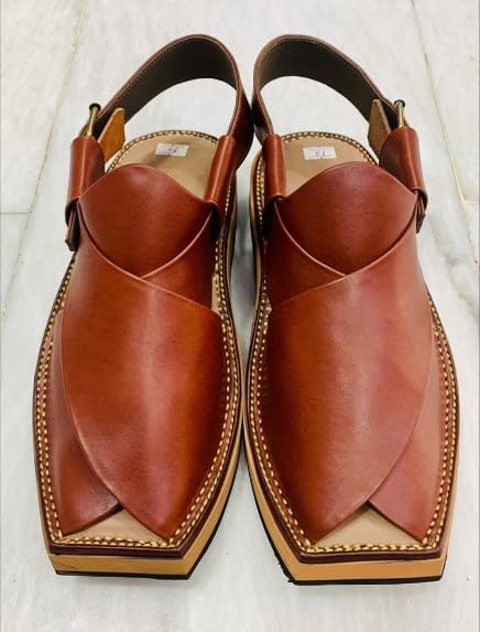 Handmade Traditional Brown Men's Leather Sandals, Peshawari Chappal, Comfortable Leather Footwear, Wedding Shoes3