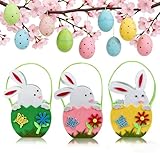 3 PC Osterkörbchen Filz Osterhasen, Osterkorb für Kinder mit Henkel, Osternest mit Hase Weißes Kaninchen, Osternest Basteln Hase, Ostern Deko, Frühlingsdekoration