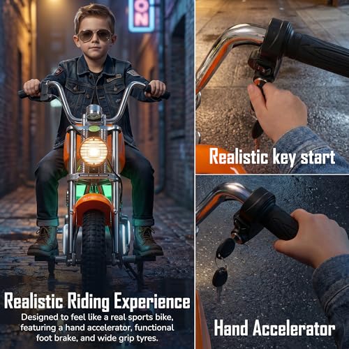 Image of Baybee ChopperX Baby Battery Operated Bike for Kids with Adjustable Seats I Rechargeable Ride on Toy with LED Lights, USB & Music I Big Baby Bike | Electric Bike for Kids to Drive 2+ Years (Orange)