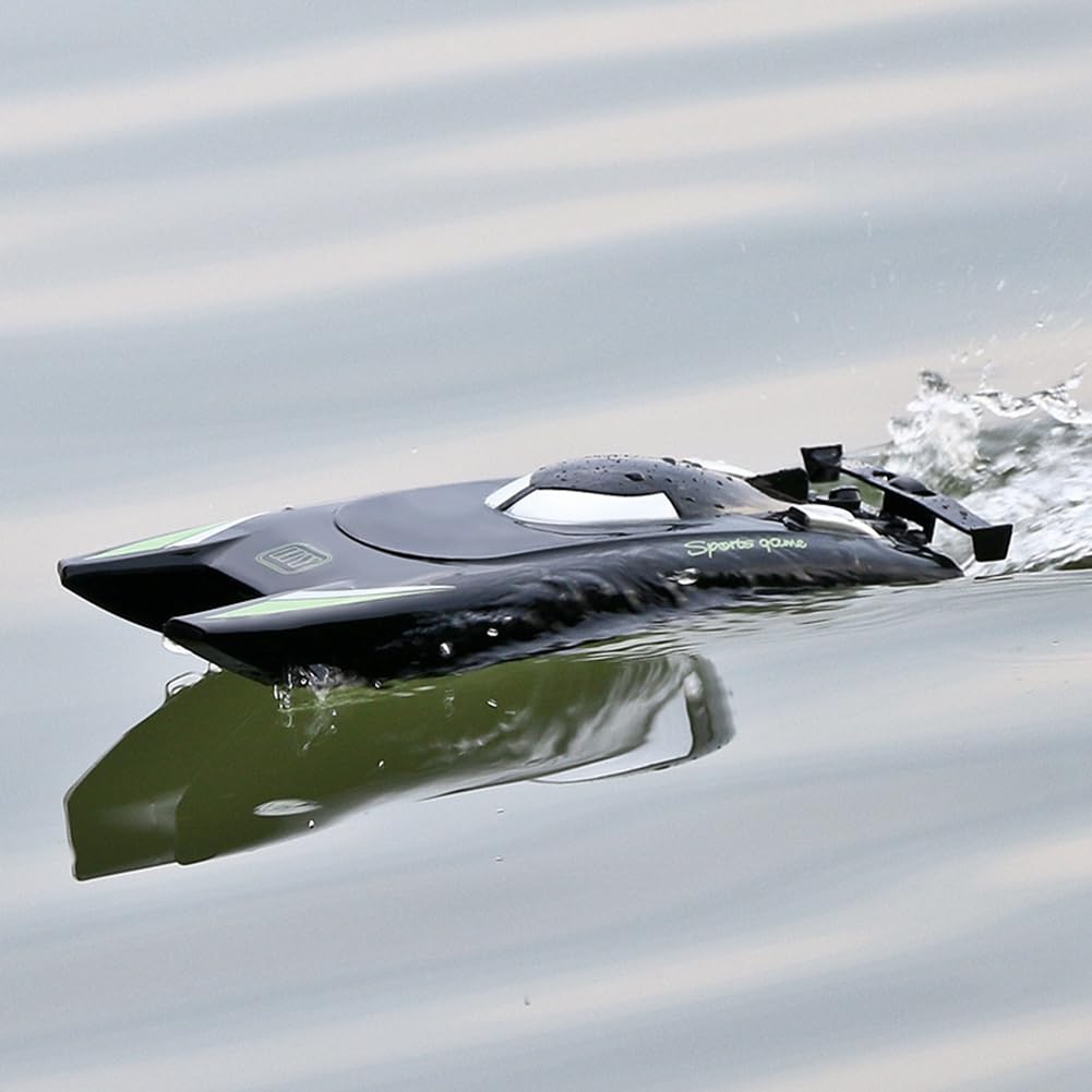 Barca da Regata RC per Adulti - Barca RC da 2,4 GHz Barca Telecomandata Elettronica Ad Alta velocità per Bambini Durevole Facile da Installare Nero