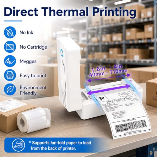 Image of Mvgges Bluetooth Thermal Shipping Label Printer, 4x6 Wireless Thermal Label Printer for Small Business, Compatible with Android, iPhone, Windows & Mac, White