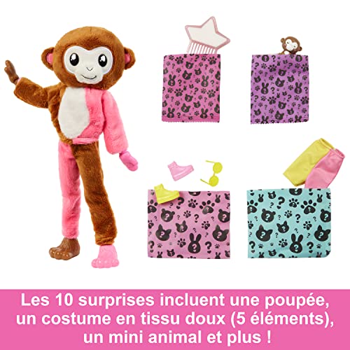 Barbie Poupée Cutie Reveal Série Jungle, poupée avec Costume de Singe en Peluche, 10 Surprises et Changement de Couleur, Jouet Enfant, Dès 3 Ans, HKR01 – Image 6