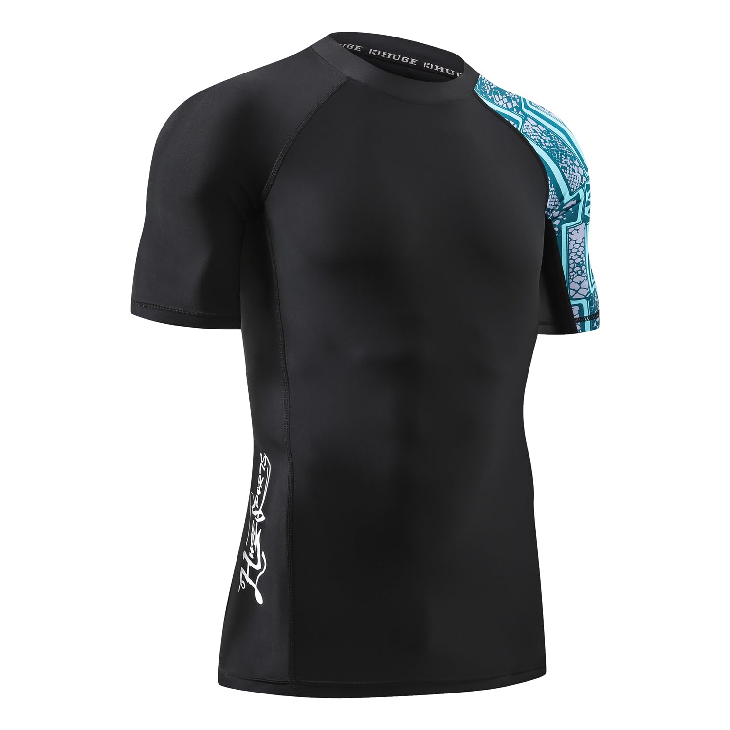 HUGE SPORTS Protección solar UV UPF 50+ Skins Rash Guard de manga corta para hombre