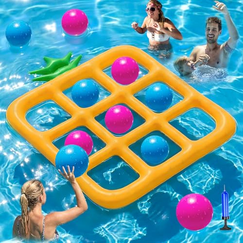 Jasonwell Tic-Tac-Toe Pool Toys Games - Giant Floating Tic Tac Toe Game Float with 10 Balls Pineapple Pool Game Party Toy Floats Yard Field Day Games Outdoor Beach Toys for Adults Teens Kids (Orange)