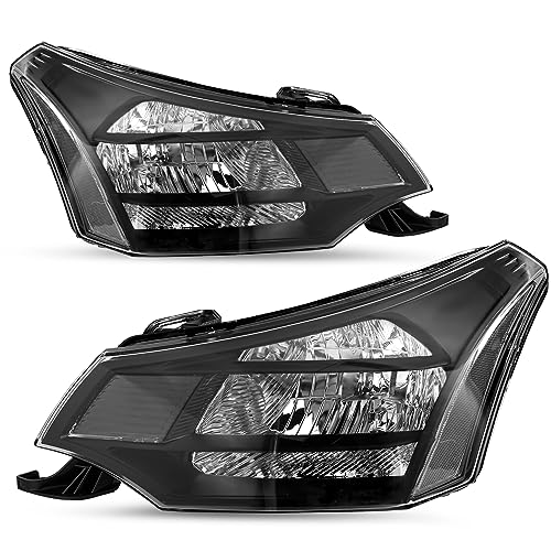 SOCKIR Headlight Assembly Fit for 2008-2011 Ford Focus Headlamp Replacement Driver & Passenger Side (Black Housing with Clear Reflector)